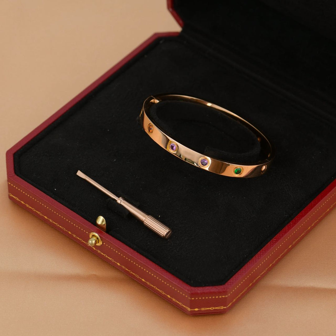 Cartier Love Bracelet Multi Gem Rose Gold Size 17