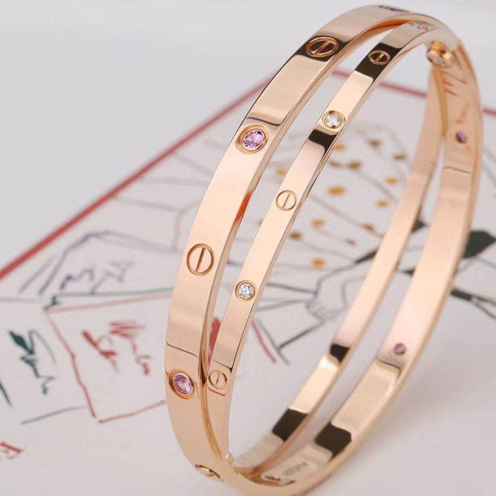 Cartier Rose Gold Pink Sapphire Diamond Love Bracelet Size 19