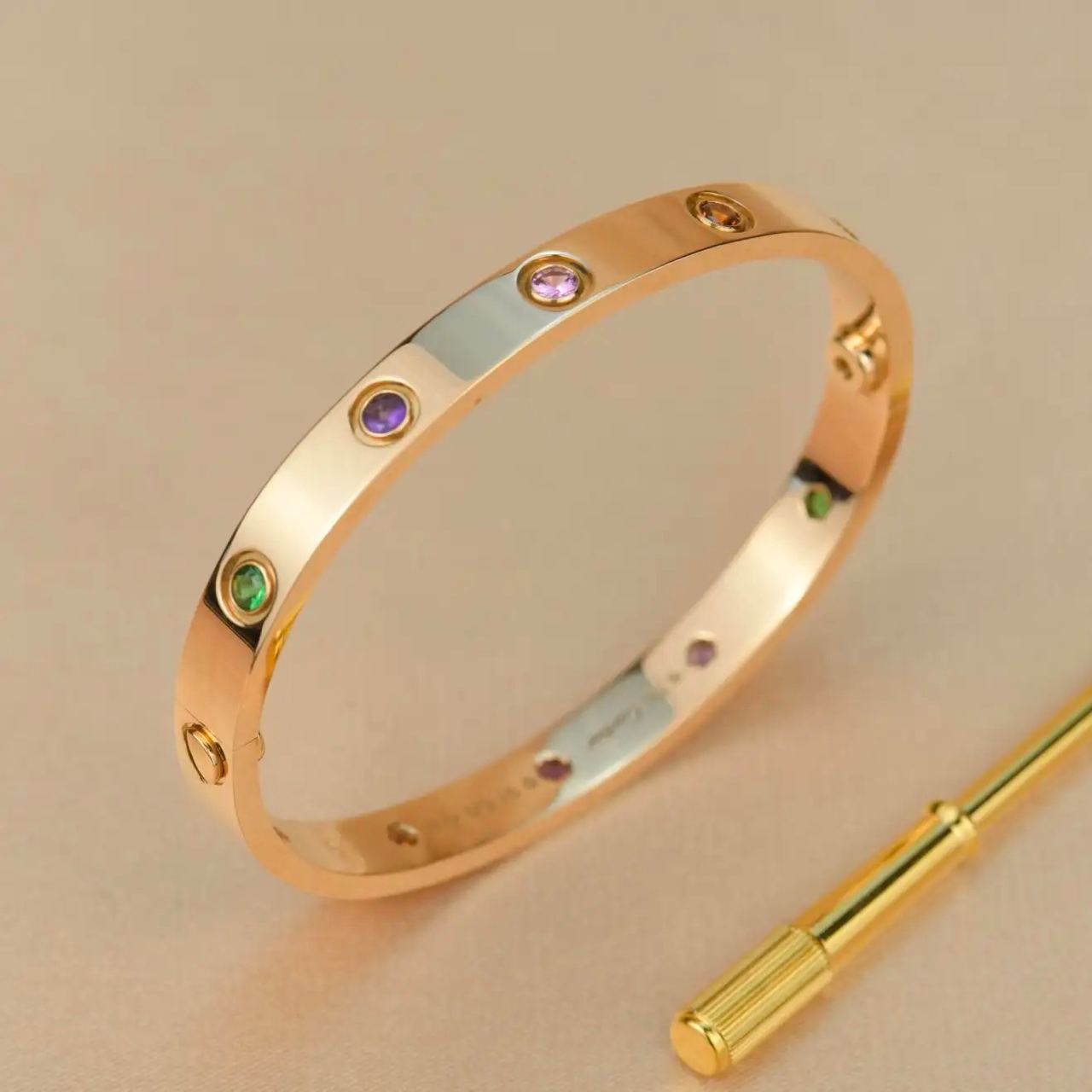 Cartier Love Bracelet Multi Gem Rose Gold Size 16 Dandelion Antiques