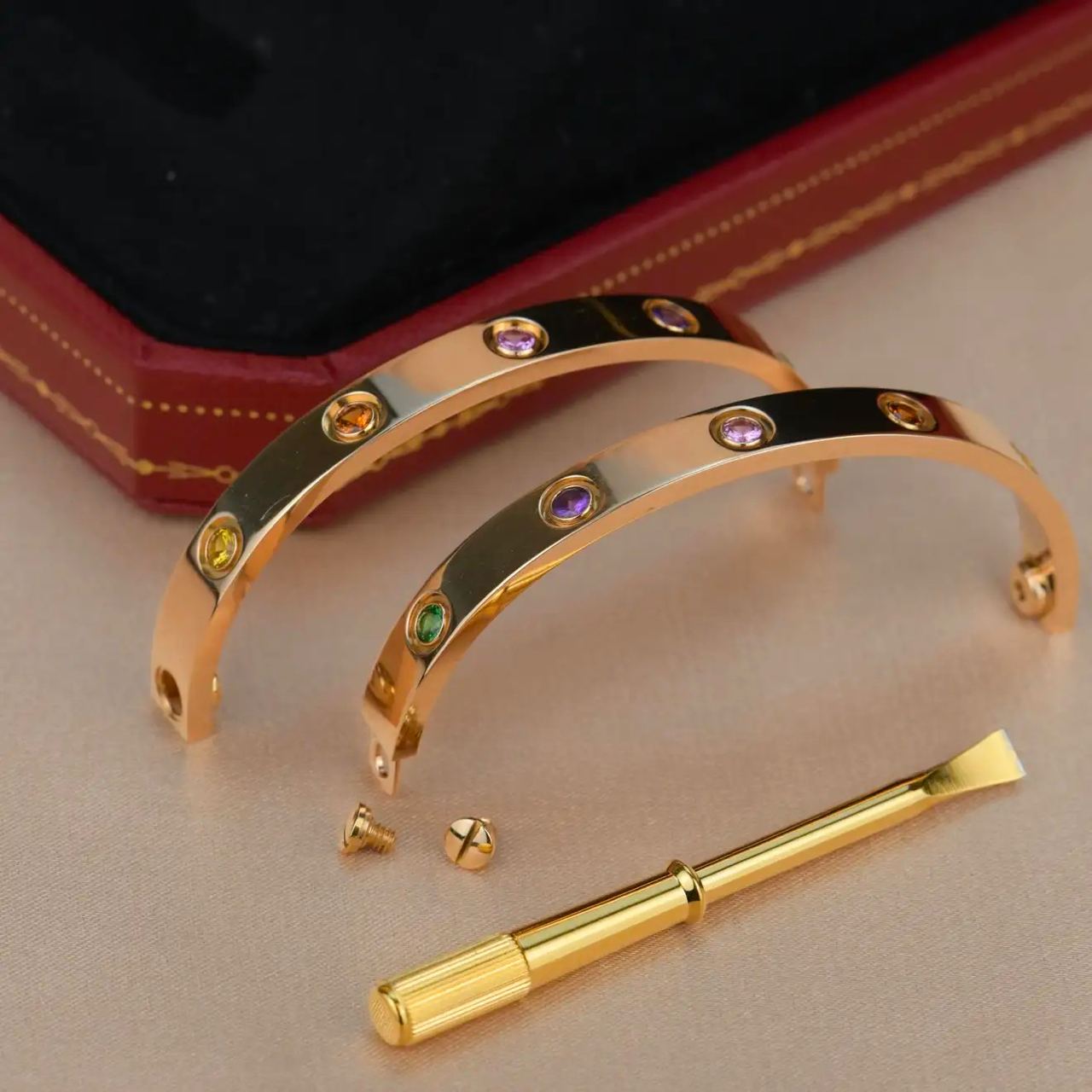 Cartier Love Bracelet Multi Gem Rose Gold Size 16 Dandelion Antiques