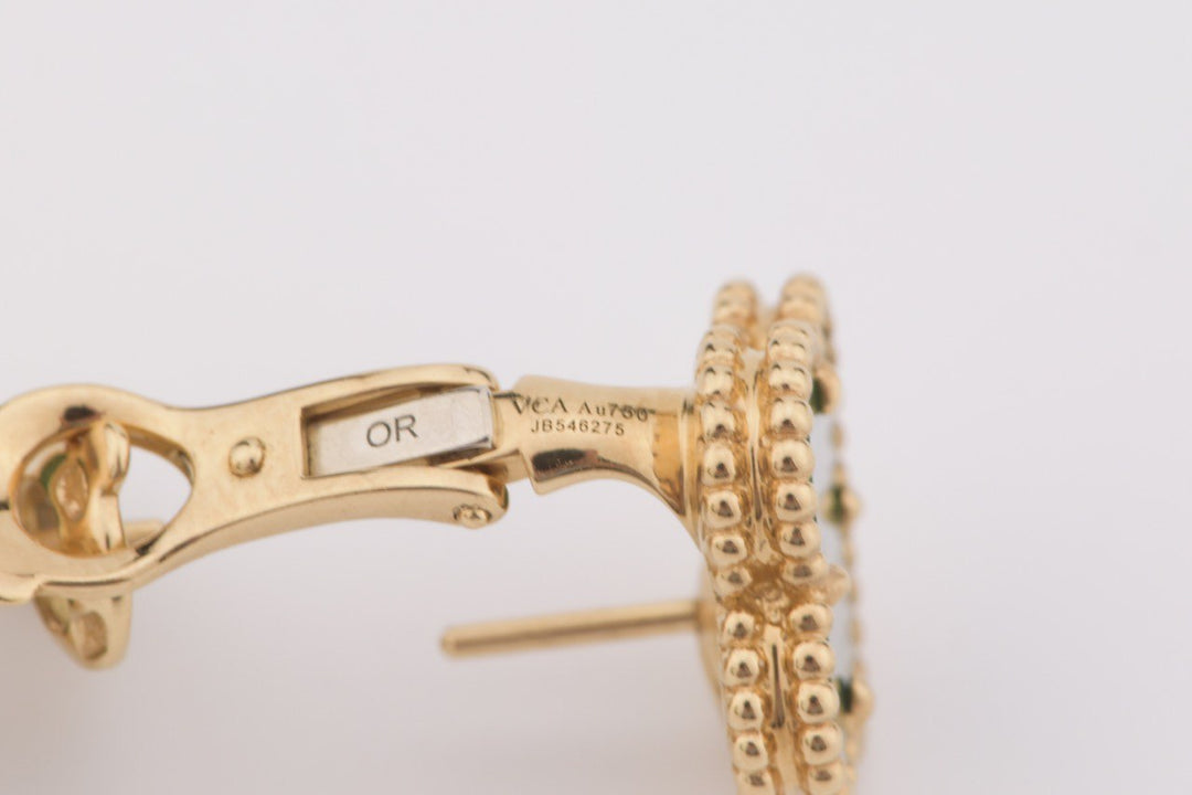 Van Cleef & Arpels Vintage Alhambra Malachite 18K Yellow Gold Earrings