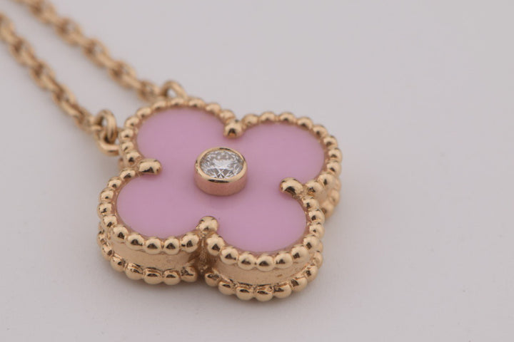 Van Cleef &amp; Arpels Diamond Porcelain Limited Edition Alhambra Rose Gold Necklace