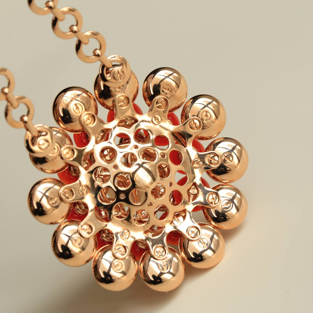 Van Cleef & Arpels Bouton d'or 18K rose gold Carnelian Diamond Pendant Necklace backside photo