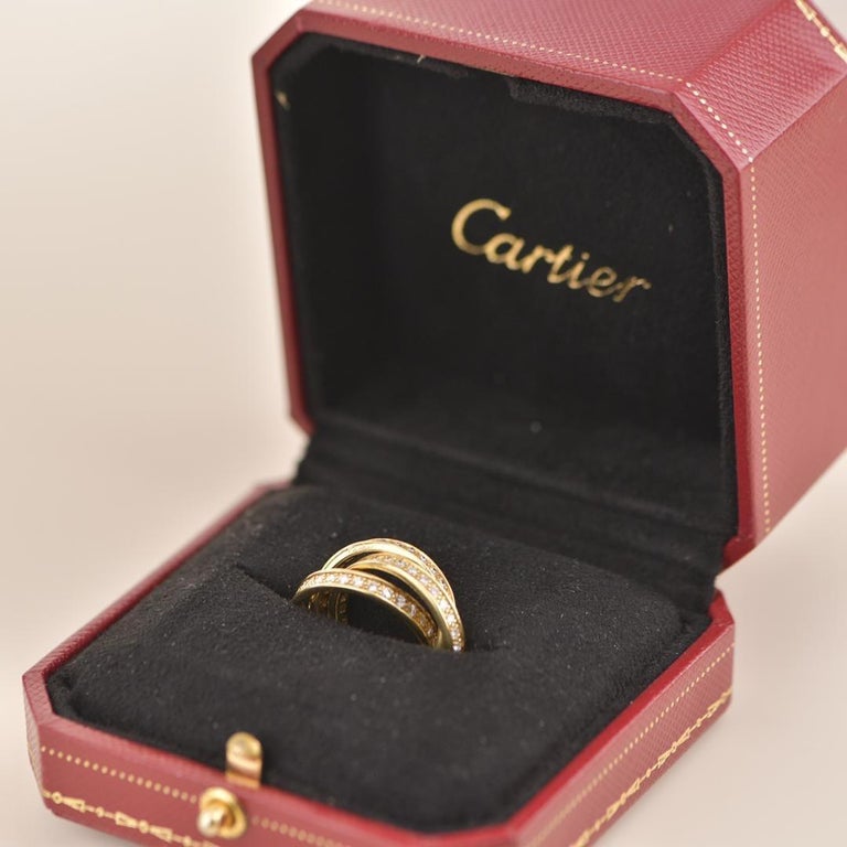 Preowned Cartier Trinity Yellow Gold Diamond Pave Band Ring