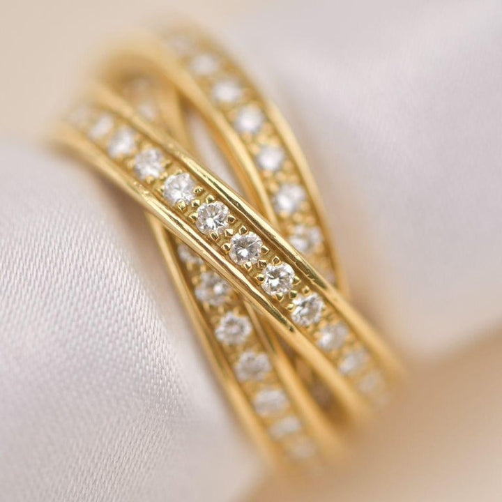 Preloved Cartier Trinity 18K Yellow Gold Diamond Pave Band Ring