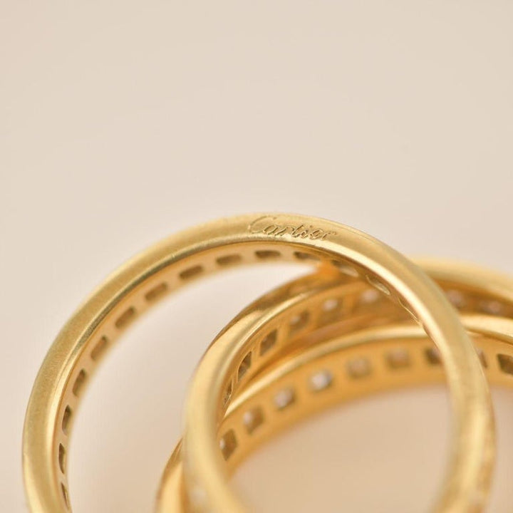 Preloved Cartier Trinity Gold Diamond Pave Band Ring