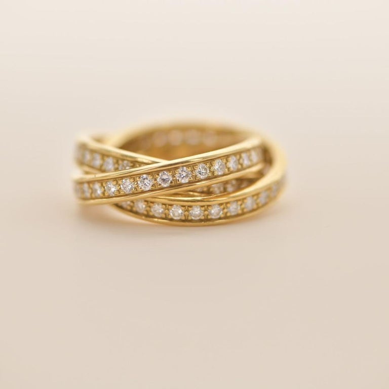 Preowned Cartier Trinity Gold Diamond Pave Band Ring