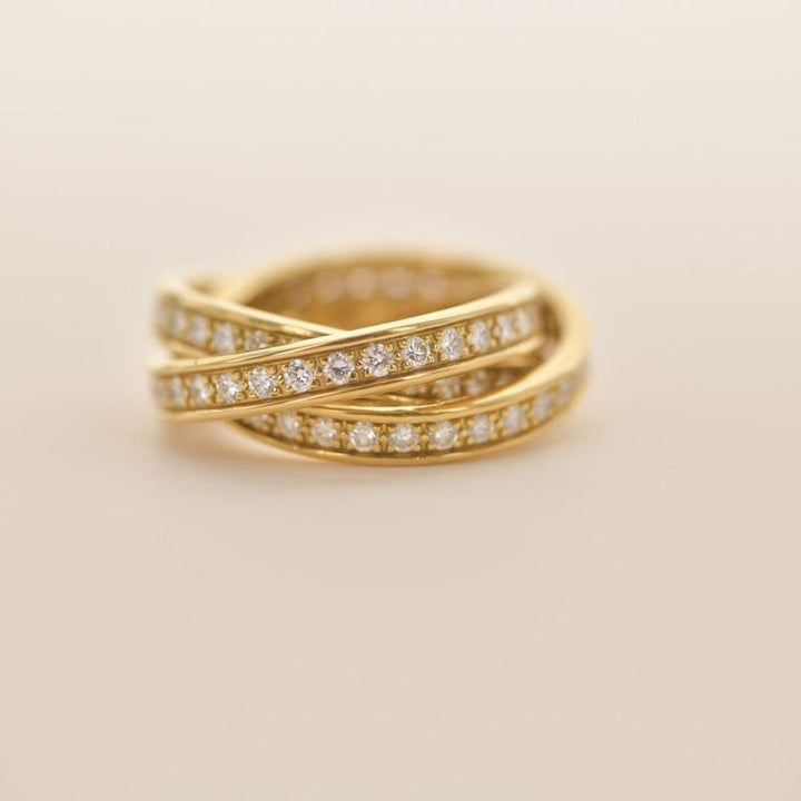 Preowned Cartier Trinity Gold Diamond Pave Band Ring