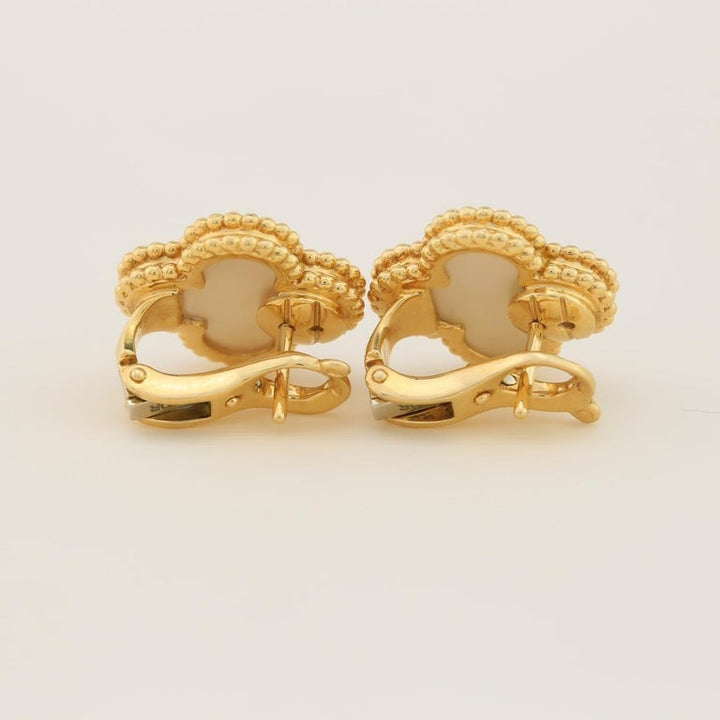 Van Cleef & Arpels Vintage Alhambra Mother of Pearl Yellow Gold Earrings