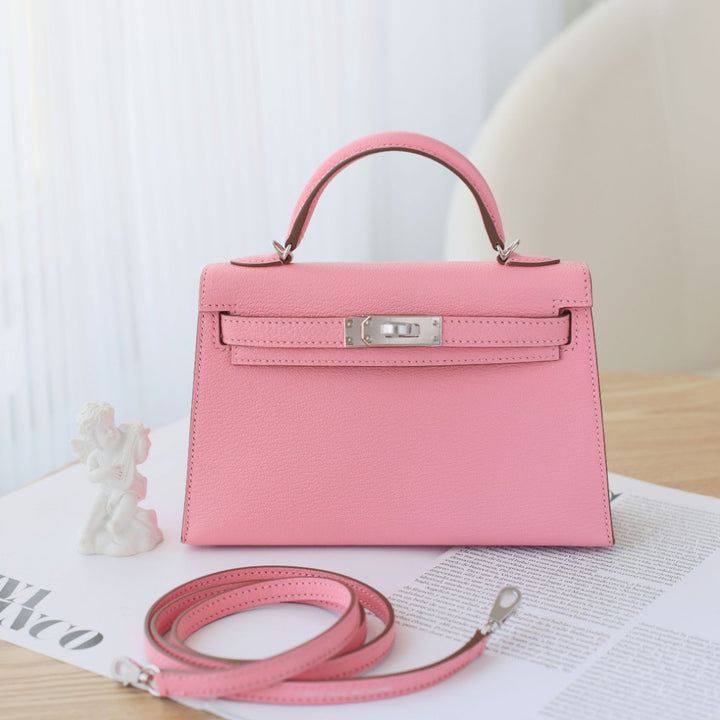 Hermès Mini Kelly 20 II Rose Confetti Chevre Leather with Palladium Hardware