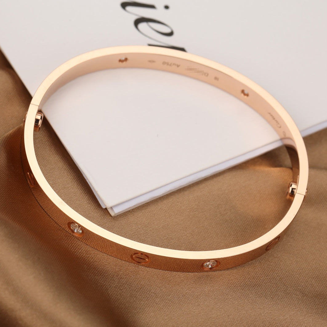 Cartier Love 4 Diamonds Rose Gold Bracelet Size 18