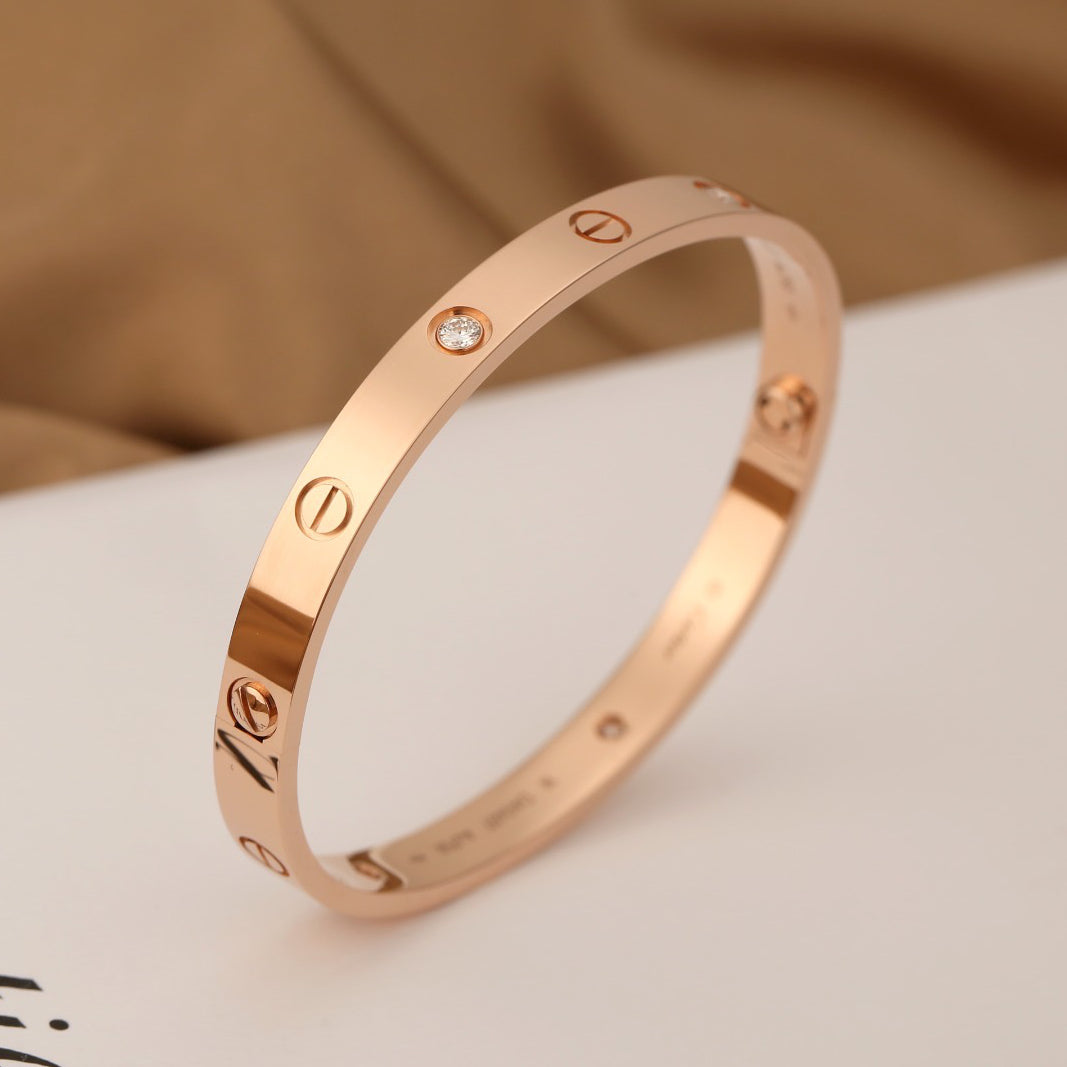 Cartier Love 4 Diamonds Rose Gold Bracelet Size 18