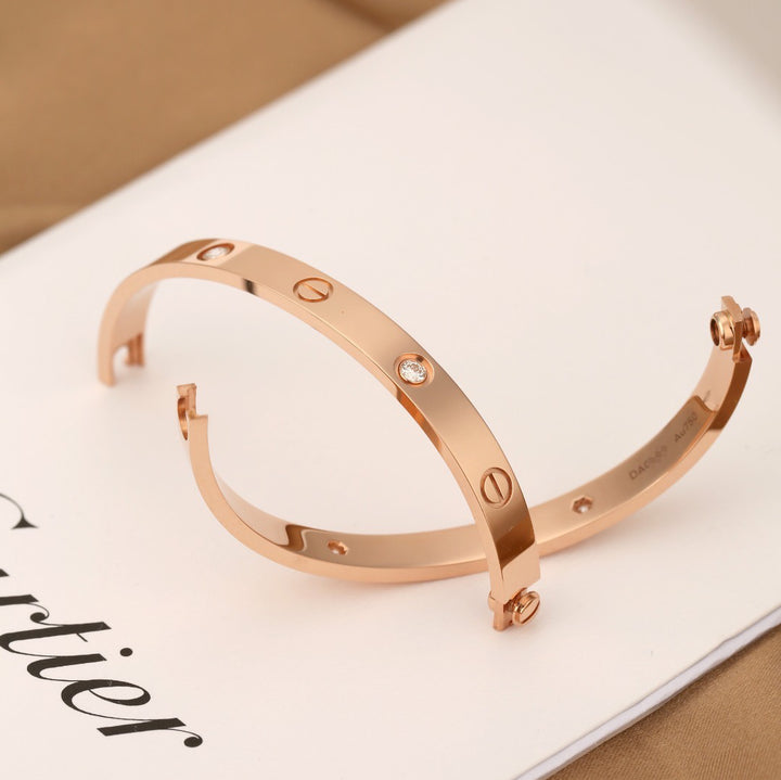 Cartier Love 4 Diamonds Rose Gold Bracelet Size 18