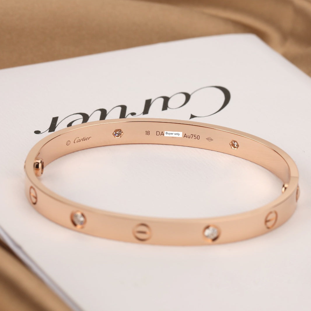 Cartier Love 4 Diamonds Rose Gold Bracelet Size 18