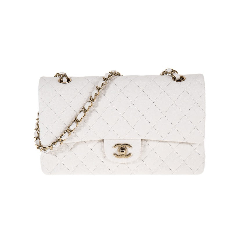 White Quilted Lambskin Classic Double Flap Medium