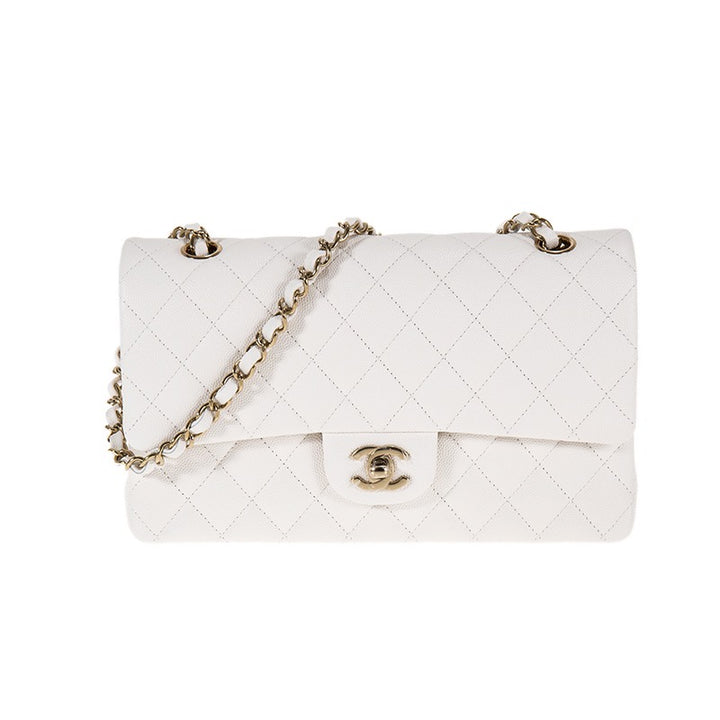 Chanel White Caviar Medium Double Classic Flap Bag