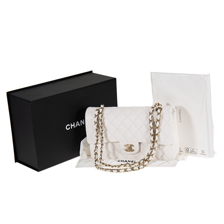 Chanel White Caviar Medium Double Classic Flap Bag