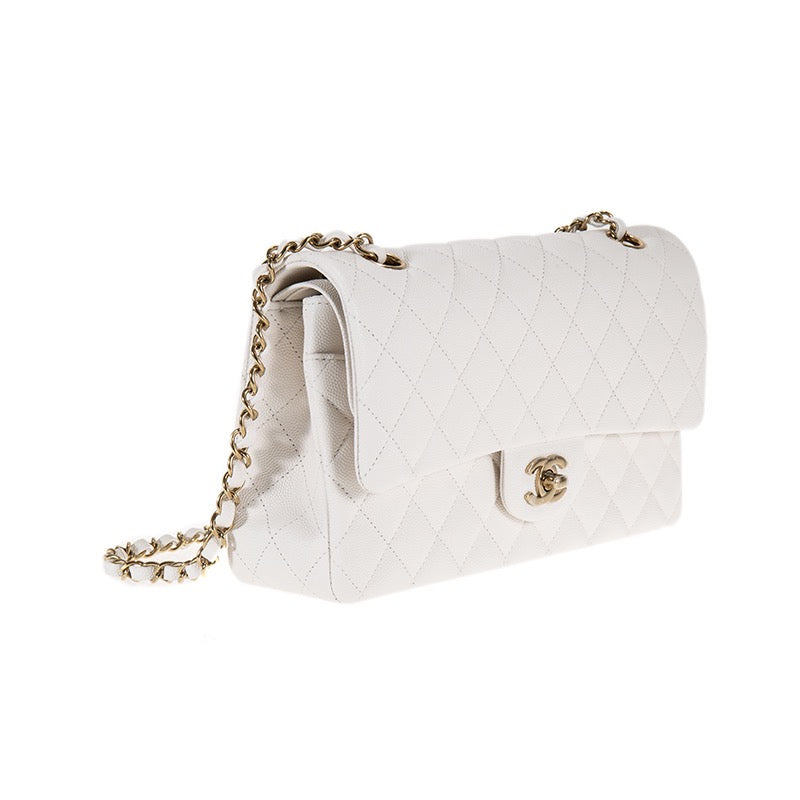 Chanel White Caviar Medium Double Classic Flap Bag