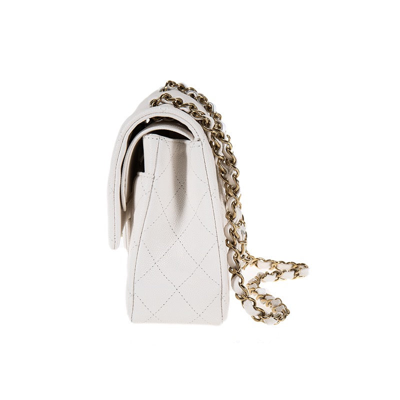 Chanel White Caviar Medium Double Classic Flap Bag