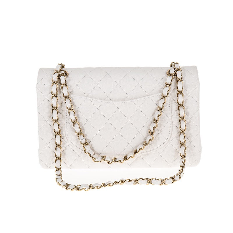Chanel White Caviar Medium Double Classic Flap Bag