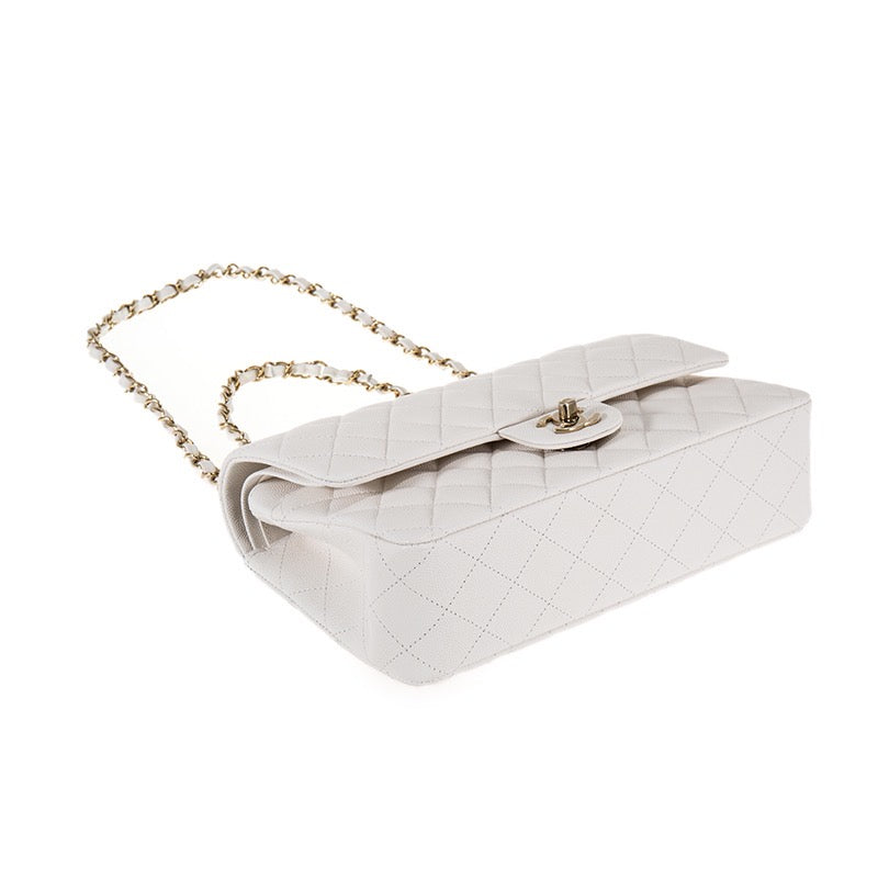 Chanel White Caviar Medium Double Classic Flap Bag