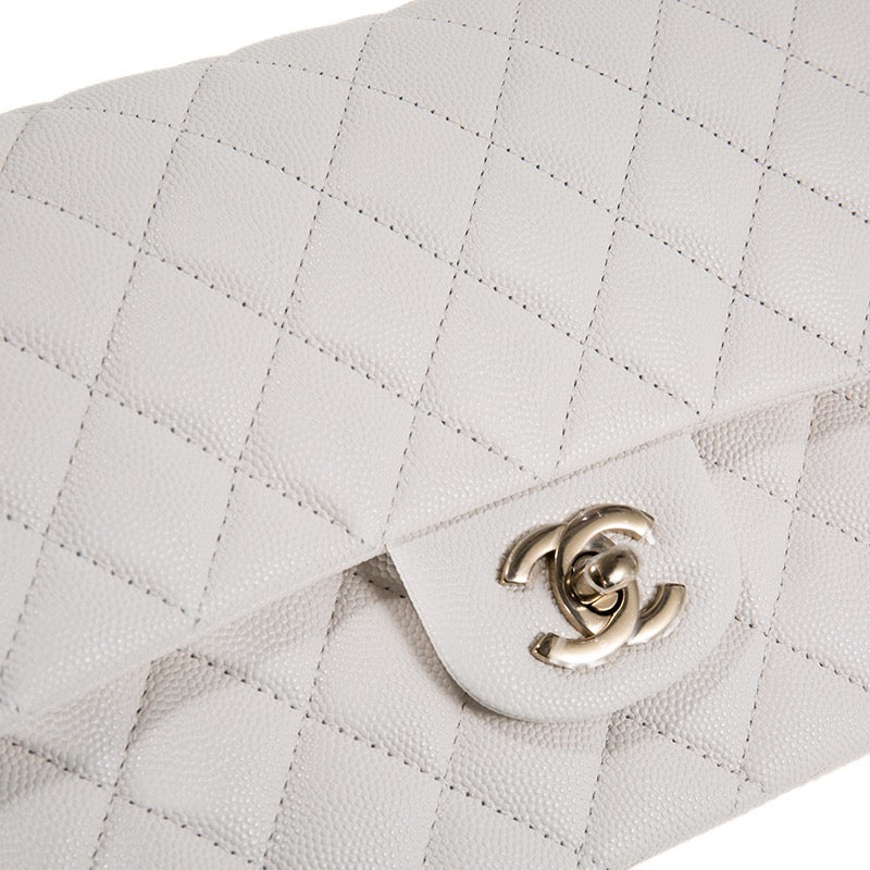 Chanel White Caviar Medium Double Classic Flap Bag