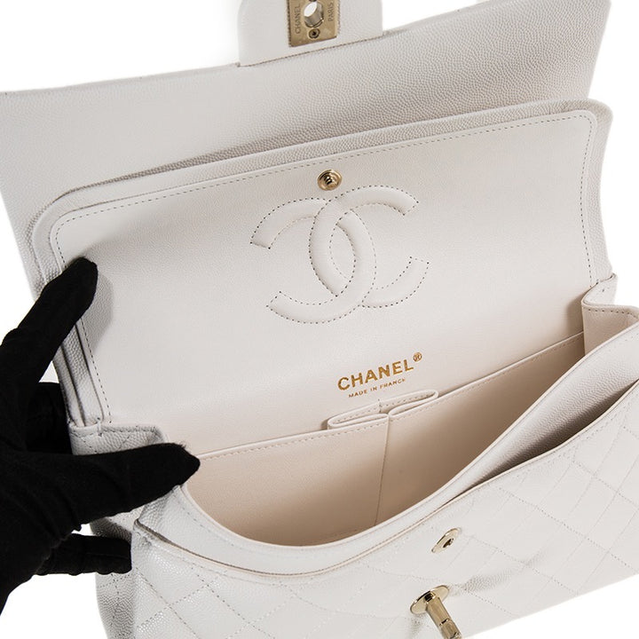 Chanel White Caviar Medium Double Classic Flap Bag