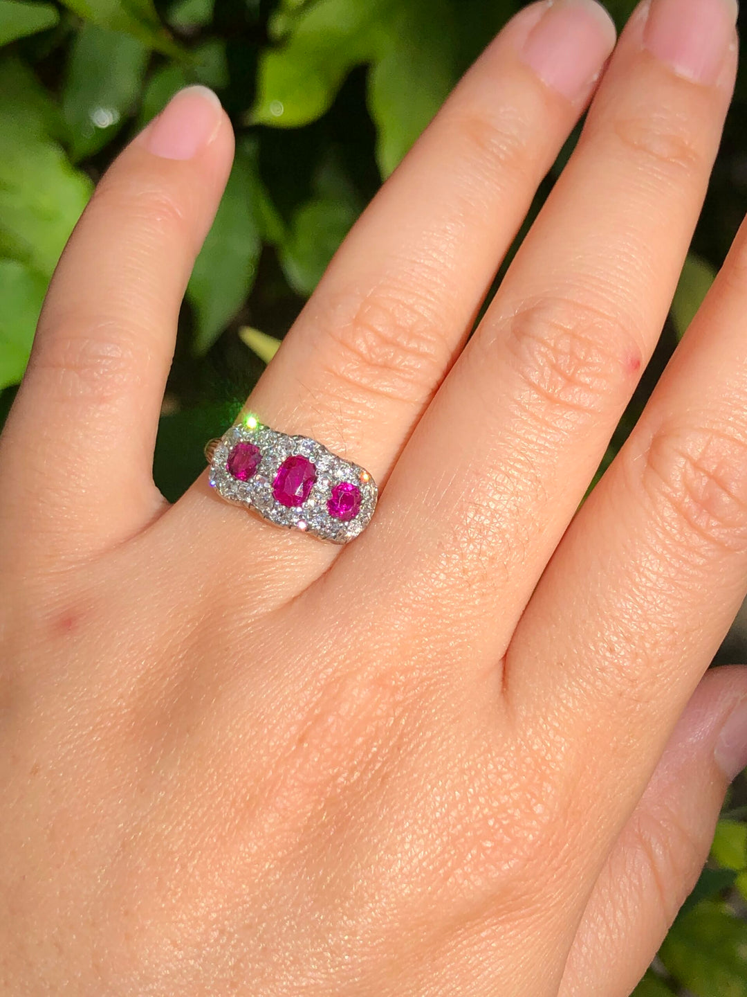 Victorian Three Stone Ruby Diamond Antique Ring – Dandelion Antiques