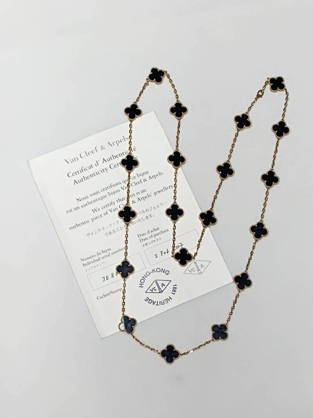 Van Cleef & Arpels Black Onyx Vintage Alhambra 20 Motif Necklace