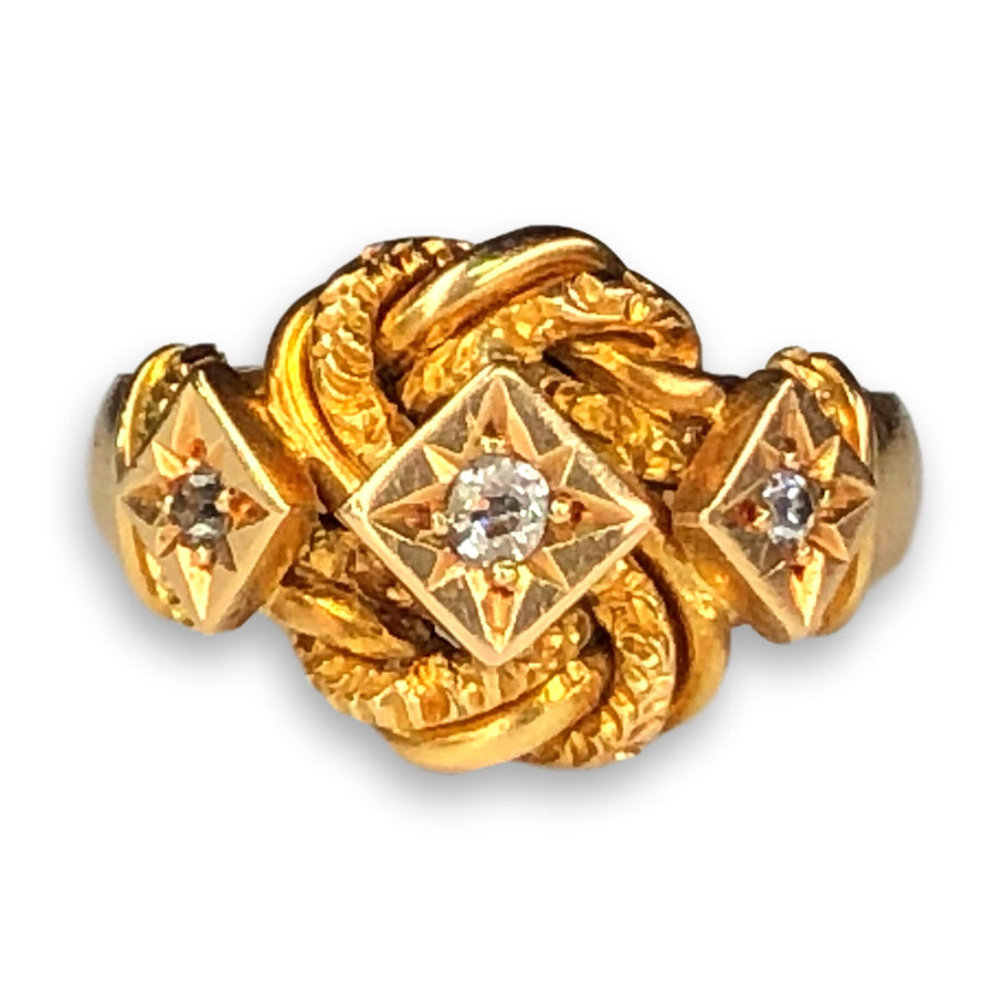 Edwardian 18 Karat Gold Diamond Love Knot Ring