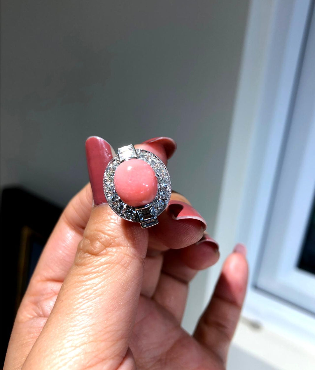 Baby Pink Conch Pearl Diamond Ring - SOLD