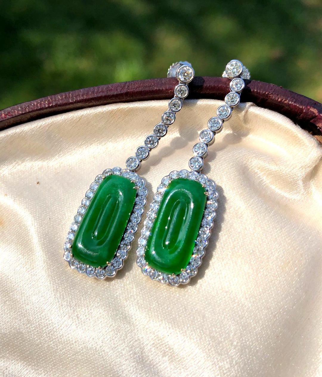 Natural A Jade Jadeite Diamond Drop Earrings