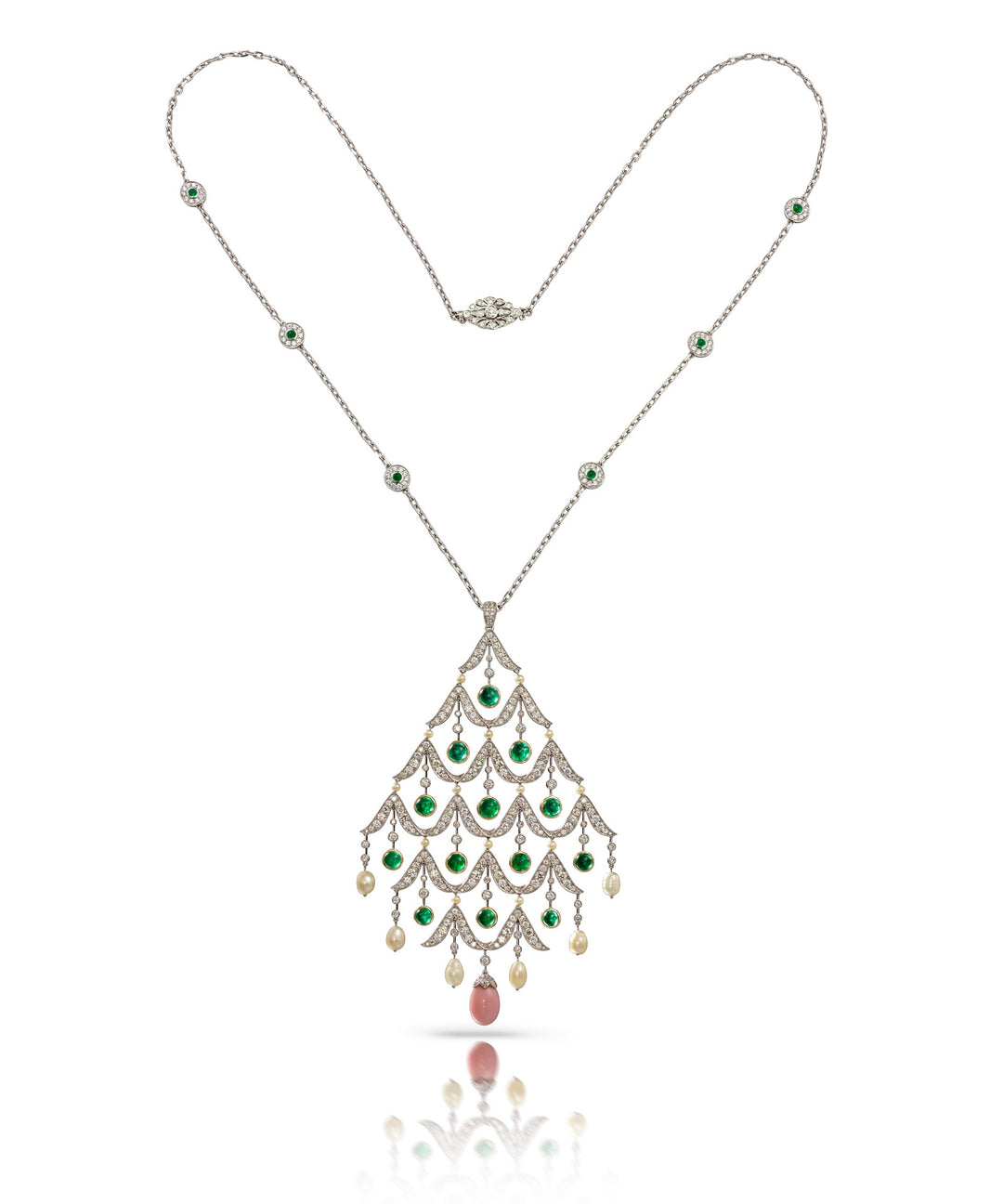 Emerald Diamond Conch Pearl Pendant Necklace - SOLD