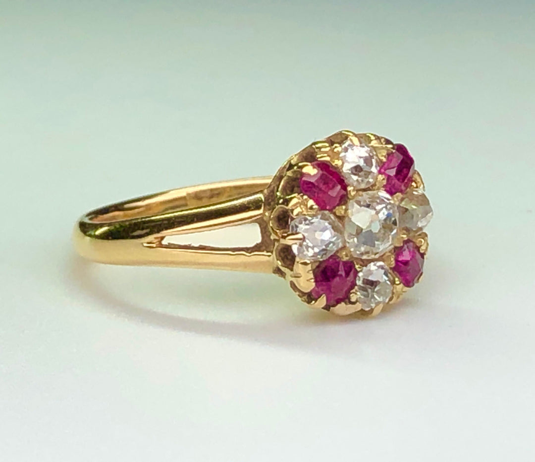 Victorian Ruby Diamond 18 Karat Gold Antique Ring