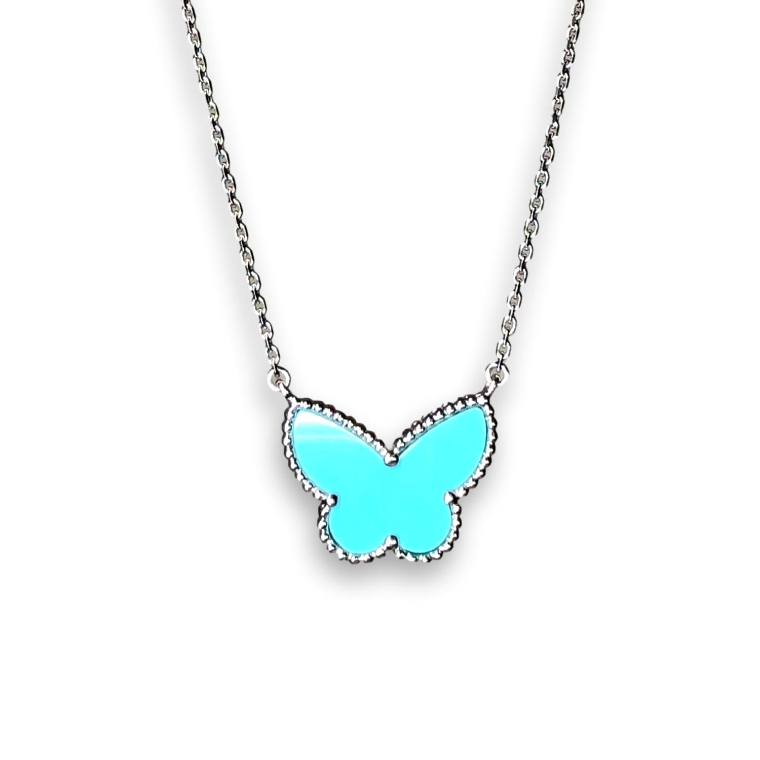 Vintage Turquoise Butterfly Rhinestones Necklace Drop - Temu