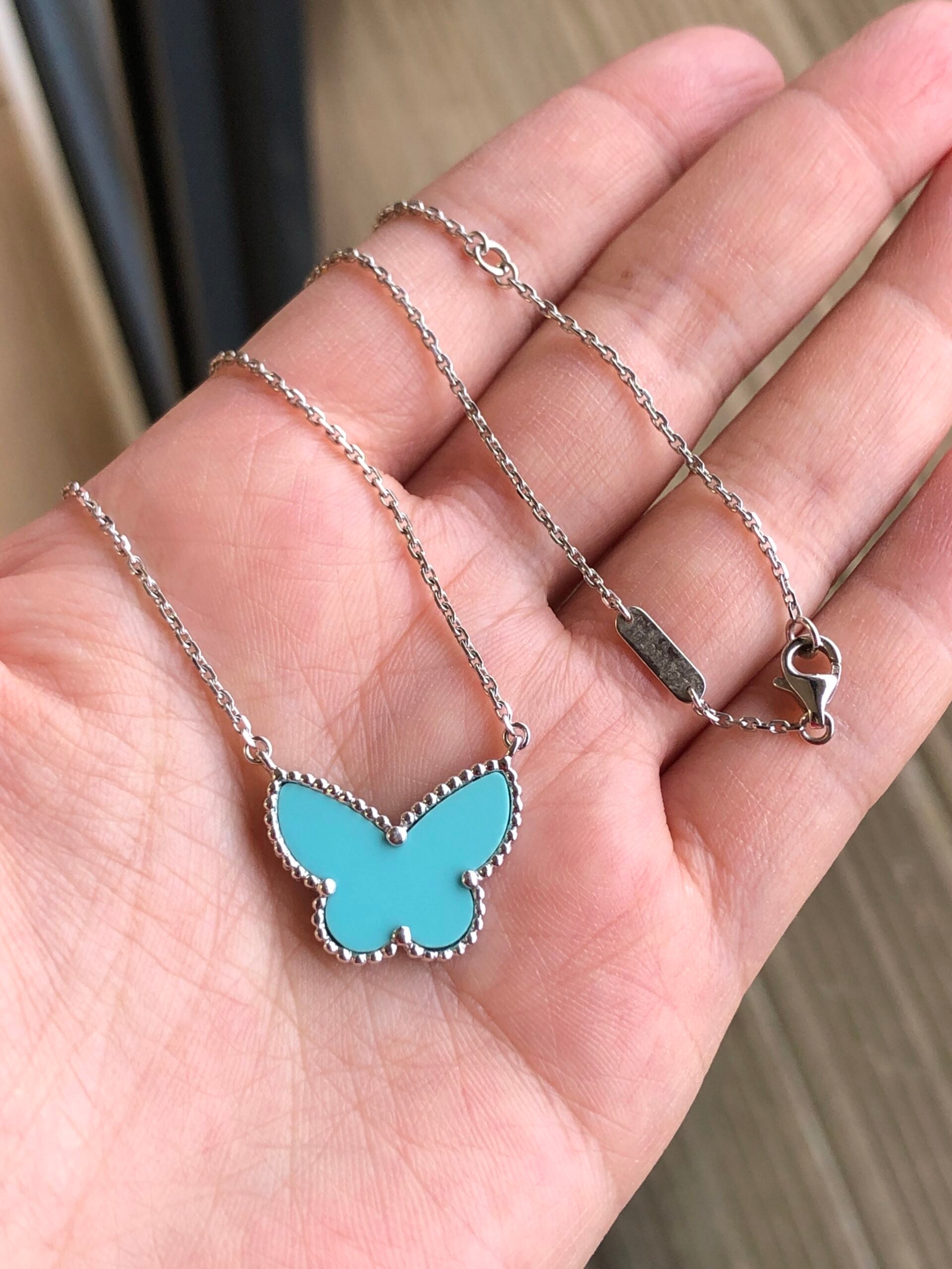 London Blue and Swiss Blue Topaz 14kt White Gold Butterfly Necklace | Costco