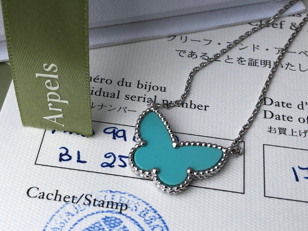 Van Cleef Arpels Lucky Alhambra Big Turquoise Butterfly  Pendant Necklace - SOLD