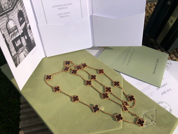 Van Cleef & Arpels Letterwood Gold Vintage Alhambra 20 Motif Necklace
