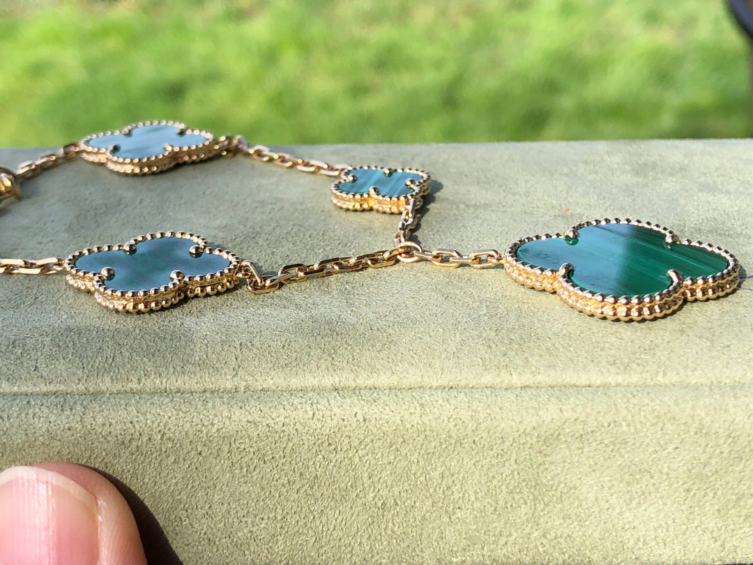 Van Cleef & Arpels Magic Alhambra Malachite 5 Motif Bracelet & Necklace－SOLD