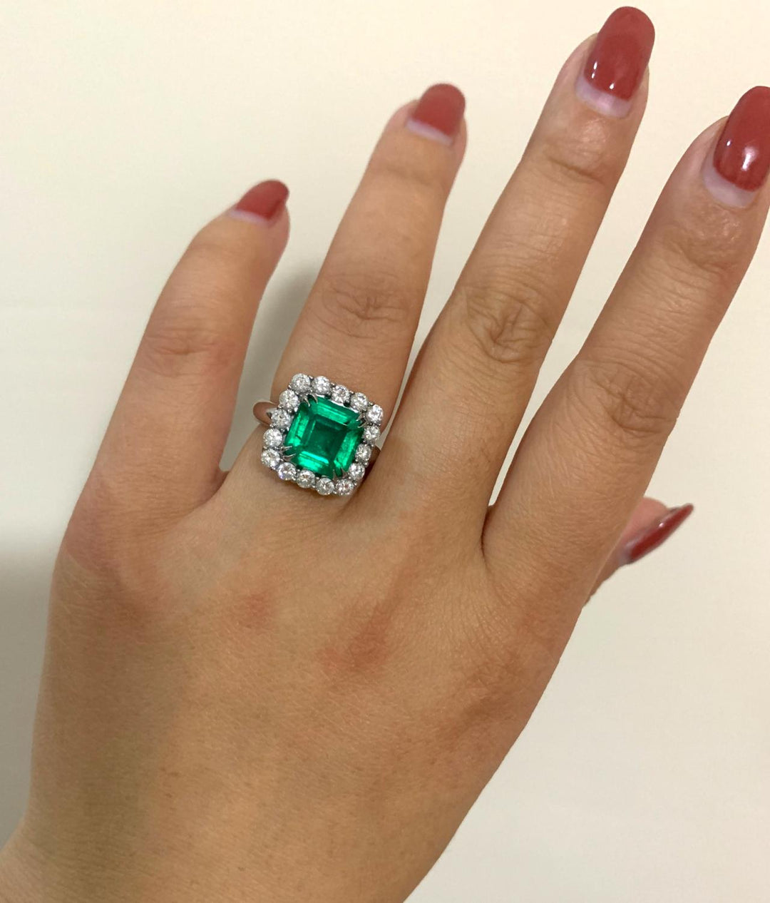 Colombian Minor Oil Emerald Diamond Platinum Cluster Ring - SOLD