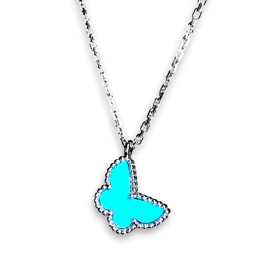 Van Cleef & Arpels Sweet Alhambra 18K White Gold Turquoise Pendant Necklace