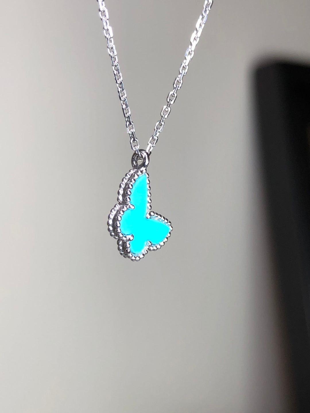 Van Cleef & Arpels Sweet Alhambra 18K White Gold Turquoise Pendant Necklace -SOLD