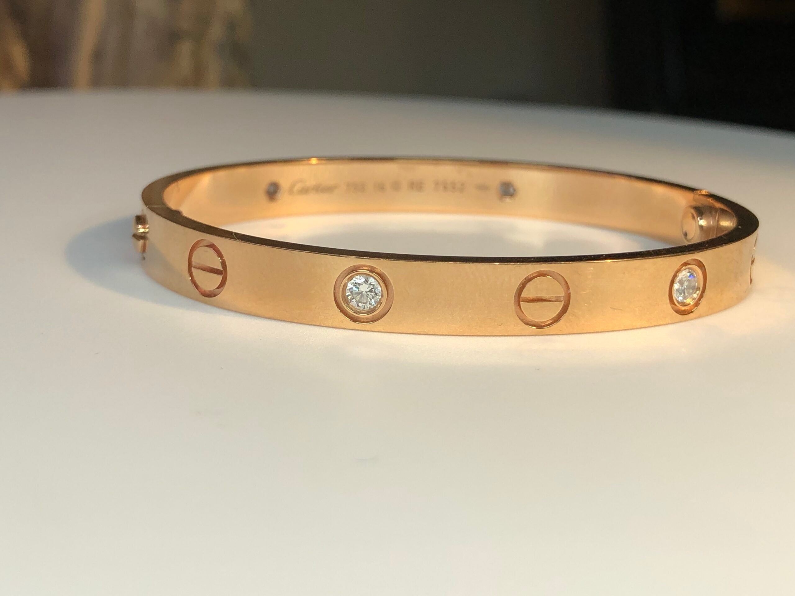 Cartier 18 Karat Rose Gold 4 Diamond Love Bracelet Dandelion Antiques