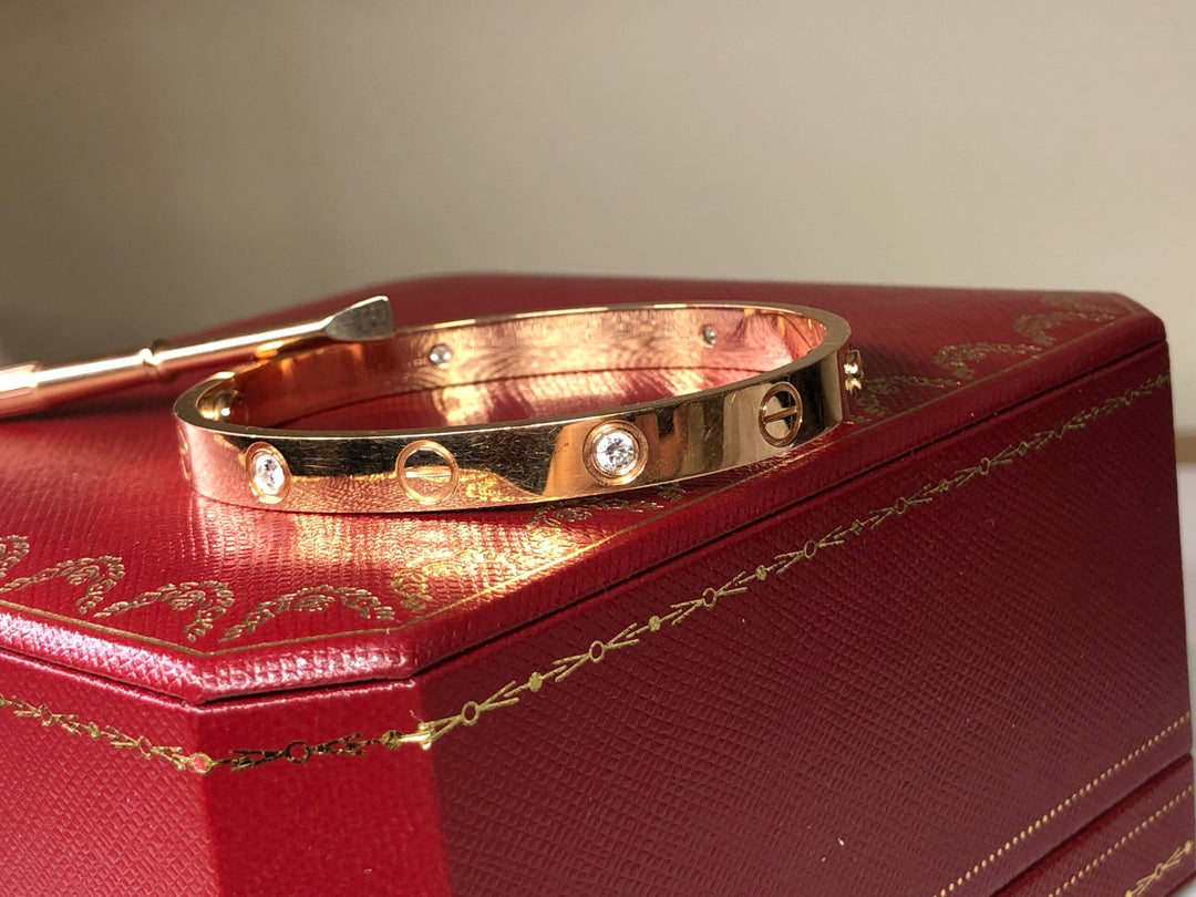 Cartier 18 Karat Rose Gold 4 Diamond Love Bracelet