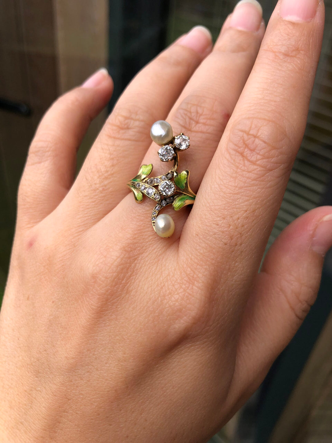 Art Nouveau Diamond & Natural Pearl Antique Ring - SOLD