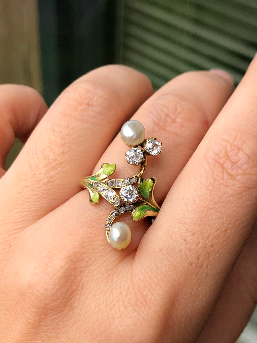 Art Nouveau Diamond & Natural Pearl Antique Ring - SOLD