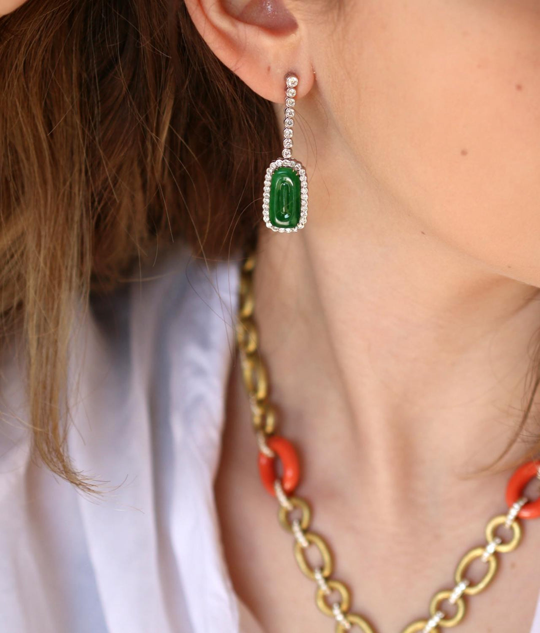 Natural A Jade Jadeite Diamond Drop Earrings