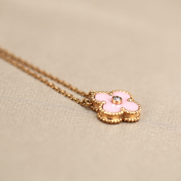 Van Cleef & Arpels Diamond Porcelain Limited Edition Alhambra Rose Gold Necklace