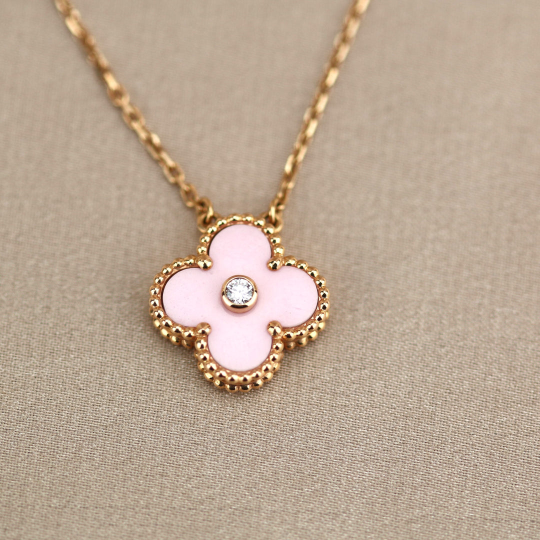 Van Cleef & Arpels Diamond Porcelain Limited Edition Alhambra Rose Gold Necklace