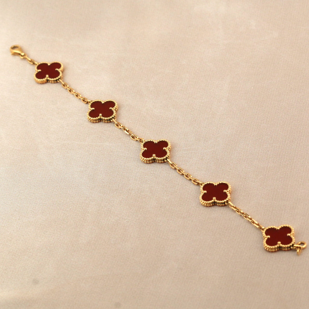 Van Cleef & Arpels 5 Motif Vintage Alhambra Carnelian Bracelet